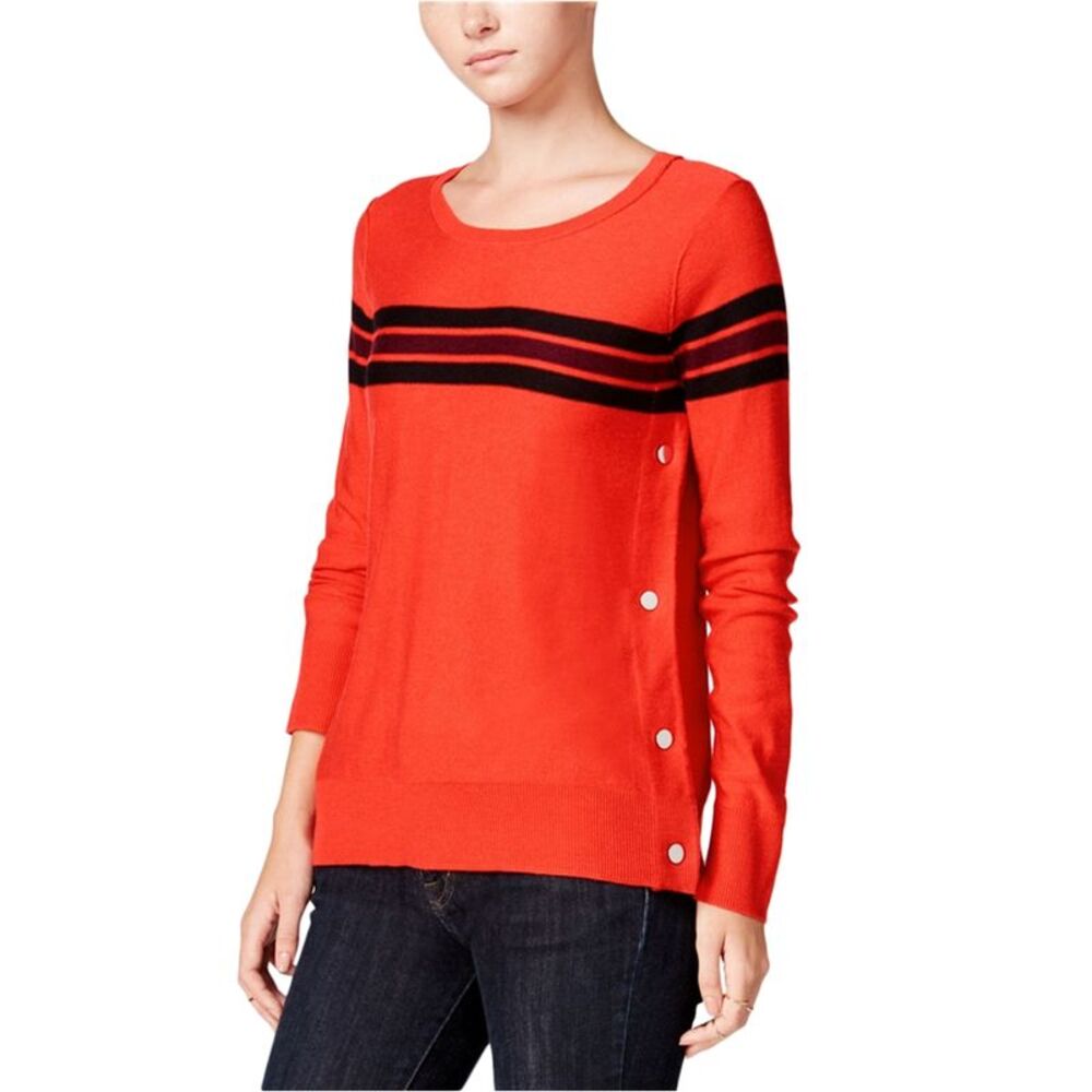maison Jules Womens Striped Knit Sweater, Red, M, DM